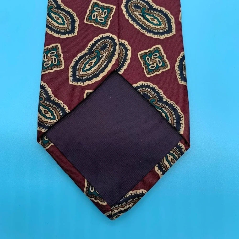 Adolfo Burgundy Geometric Paisley Print Silk Men's Classic Neck Tie